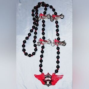 Vintage Harley-Davidson inspired Mardi Gras Beaded Necklace